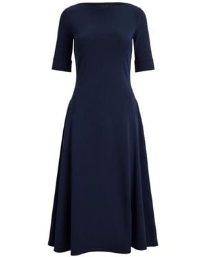 Ralph Lauren Rib-Knit Stretch Cotton Midi Dress - Blue