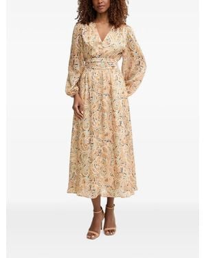 Morgan Paisley-Print V-Neck Midi Dress - Natural