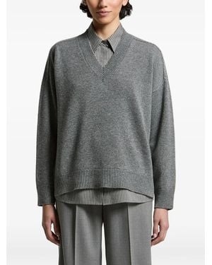 Peserico V-Neck Drop-Shoulder Sweater - Gray