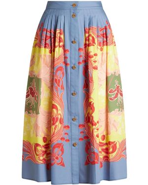 Etro Pleated Button-Down Midi Skirt - Orange
