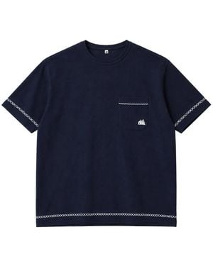 KHOKI Hand-Embroidered Pocket T-Shirt - Blue