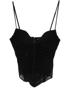 Blumarine シャーリング メッシュトップ - ブラック