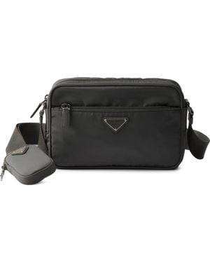 Prada Zip Pouch Woven Strap Shoulder Bag - Black
