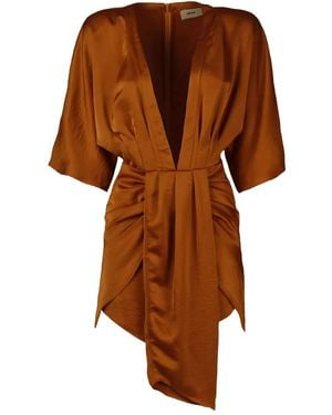 Akep Draped V-Neck Mini Dress - Brown