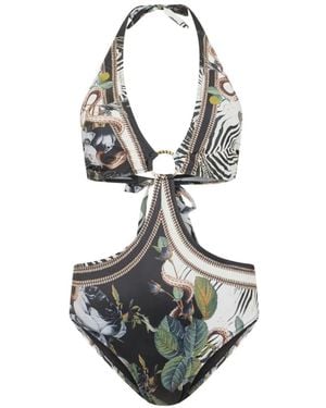 Roberto Cavalli Floral-Print Cutout Swimsuit - White