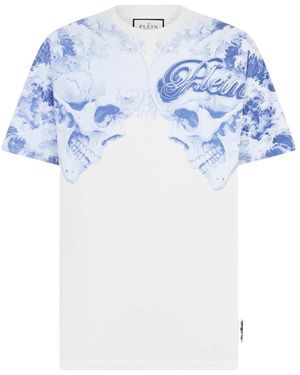 Philipp Plein T-Shirt À Imprimé Tête De Mort À Col Rond - Blue