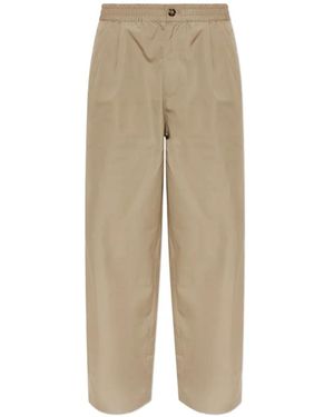 Emporio Armani Regular-Fit Cotton Poplin Trousers With Elasticated Waist - Natural
