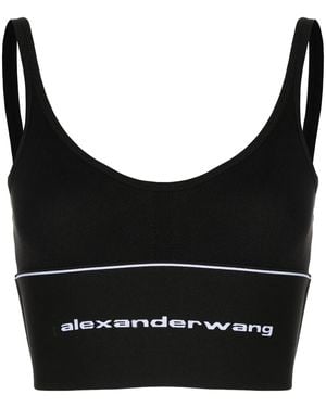 Alexander Wang Logo Elasticated-Hem Bra - Black