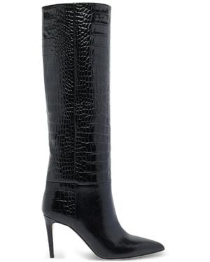 Paris Texas Croc-Effect Patent Leather Boots - Black
