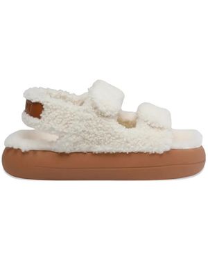 Moon Boot Shearling Platform Sandals - White