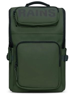 Rains Logo-Print Cargo-Pockets Backpack - Green