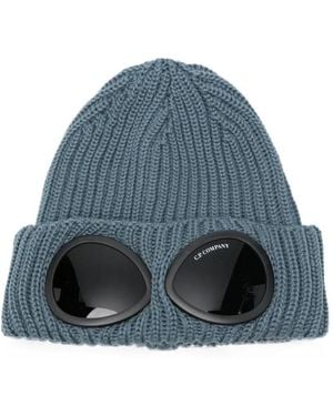C.P. Company Goggle-Detail Ribbed Beanie Hat - Blue