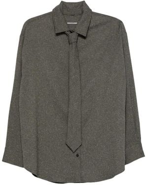 Manuel Ritz Mélange-Effect Tie-Detail Shirt - Grey