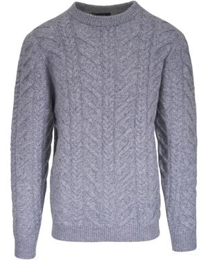 Kinross Cashmere Cable-Knit Crewneck Jumper - Blue