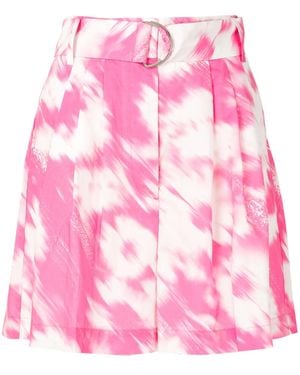 MSGM Painterly-Print Belted Shorts - Pink