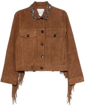 ERMANNO FIRENZE Crystal-Embellished Fringed-Detail Jacket - Brown