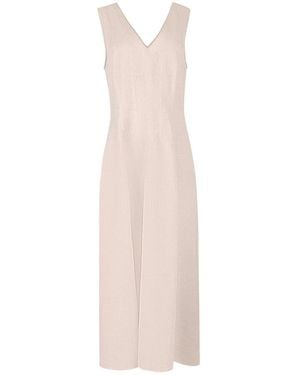 Brunello Cucinelli V-Neck Linen Maxi Dress - White