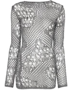 Dondup Robe Courte En Maille Ajourée - Gris