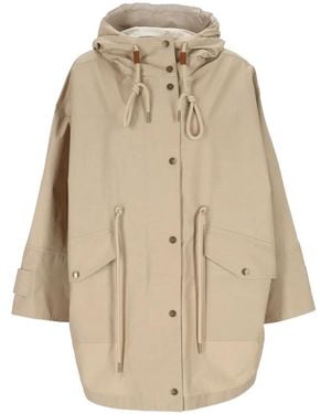 Moncler Buttoned Hooded Drawstring Coat - Natural