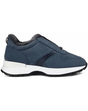 Doucal's Fur-Trimmed Panelled Trainers - Blue