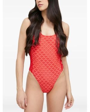 adidas Logo-Motif One-Piece Swimsuit - Red
