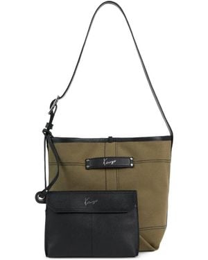 KENZO Utility Reversible Canvas Calf Leather Bucket Bag - Black