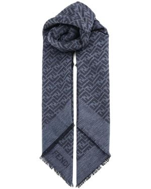 Fendi Bufanda Con Monograma Ff Y Flecos - Azul