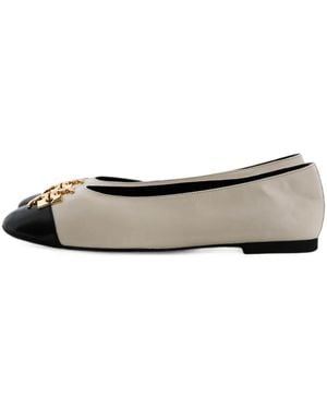 Tory Burch Charlie Logo-Plaque Ballet Flats - White