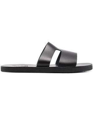 Ancient Greek Sandals Apteros Cut-Out Leather Slides - Black
