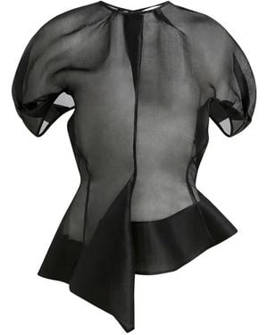 KHAITE Asymmetric Draped Silk Top - Black