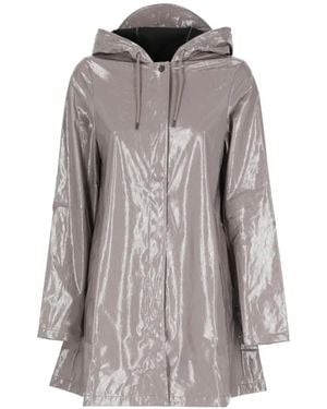 Rains Hooded Gloss-Finish Coat - Gray