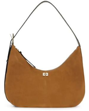 Ganni Bolso De Hombro Con Placa Del Logo - Marrón