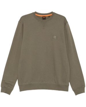 BOSS Logo-Patch Crew-Neck Jumper - Green