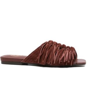 Ash Fringed Flat Sandals - Brown