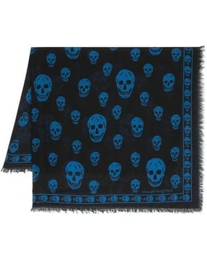 McQueen スカルプリント フレイドスカーフ - ブルー