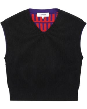 Enfold Ribbed-Knit V-Neck Vest - Black