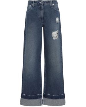 Simone Rocha Gerafelde Katoenen Jeans - Blauw
