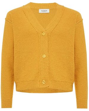 Laneus V-Neck Textured-Knit Cardigan - Yellow
