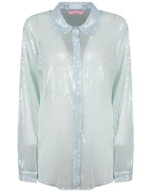Twentyfourhaitch Sequin-Embellished Satin-Trim Shirt - Blue