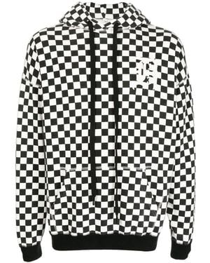 R13 Checkerboard-Print Cotton Hoodie - Black