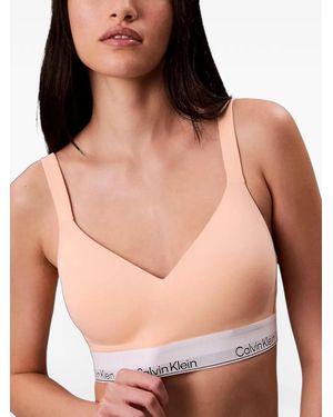 Calvin Klein Logo-Tape Cotton Bralette - Natural