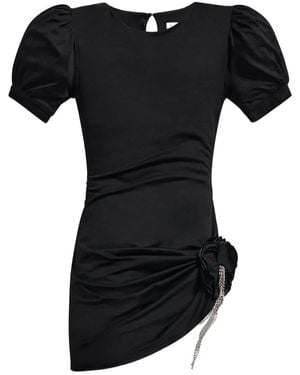Area Puff-Sleeve Crystal-Embellished Mini Dress - Black