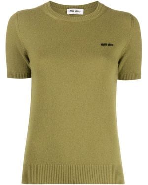Miu Miu Logo-Intarsia Cashmere Top - Green