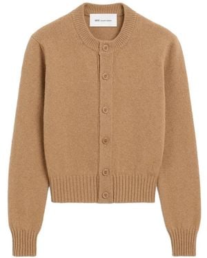 Ami Paris Crewneck Cashmere Cardigan With Ami De Coeur - Natural