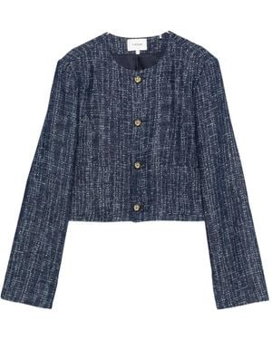 FRAME Veste En Tweed À Boutonnière Devant - Bleu