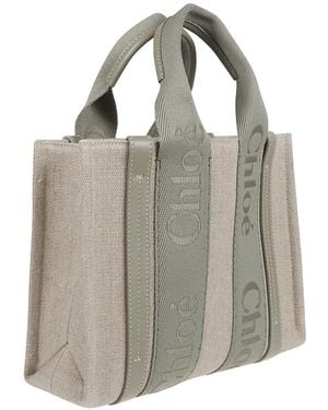 Chloé Small Woody Logo-Webbing Tote Bag - Gray