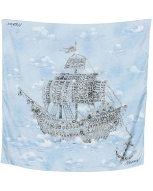 Moschino Jeweled Ship-Print Scarf - Blue