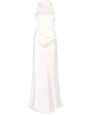 ROTATE BIRGER CHRISTENSEN Sleeveless High-Neck Satin Mini Dress With Draped Waist And Train Size 34 - White