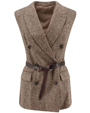 Brunello Cucinelli Belted Double-Breasted Waistcoat - Brown