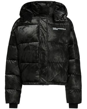 KARL LAGERFELD Cropped Shiny Puffer Jacket - Black